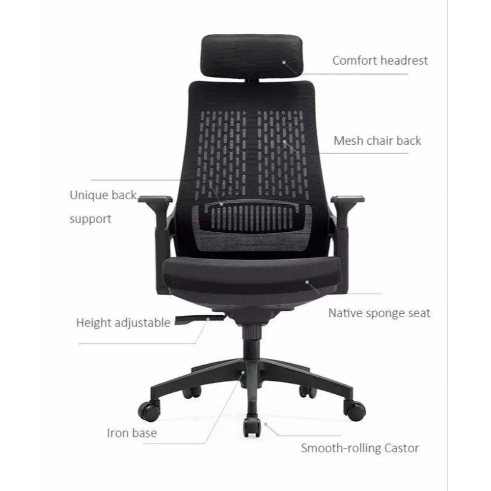 RSE Ergonomic Office Chair with Adjustable Headrest Breathable Mesh Back High Resilience Cushion Comfortable Desk Chair for Office Home Workstation