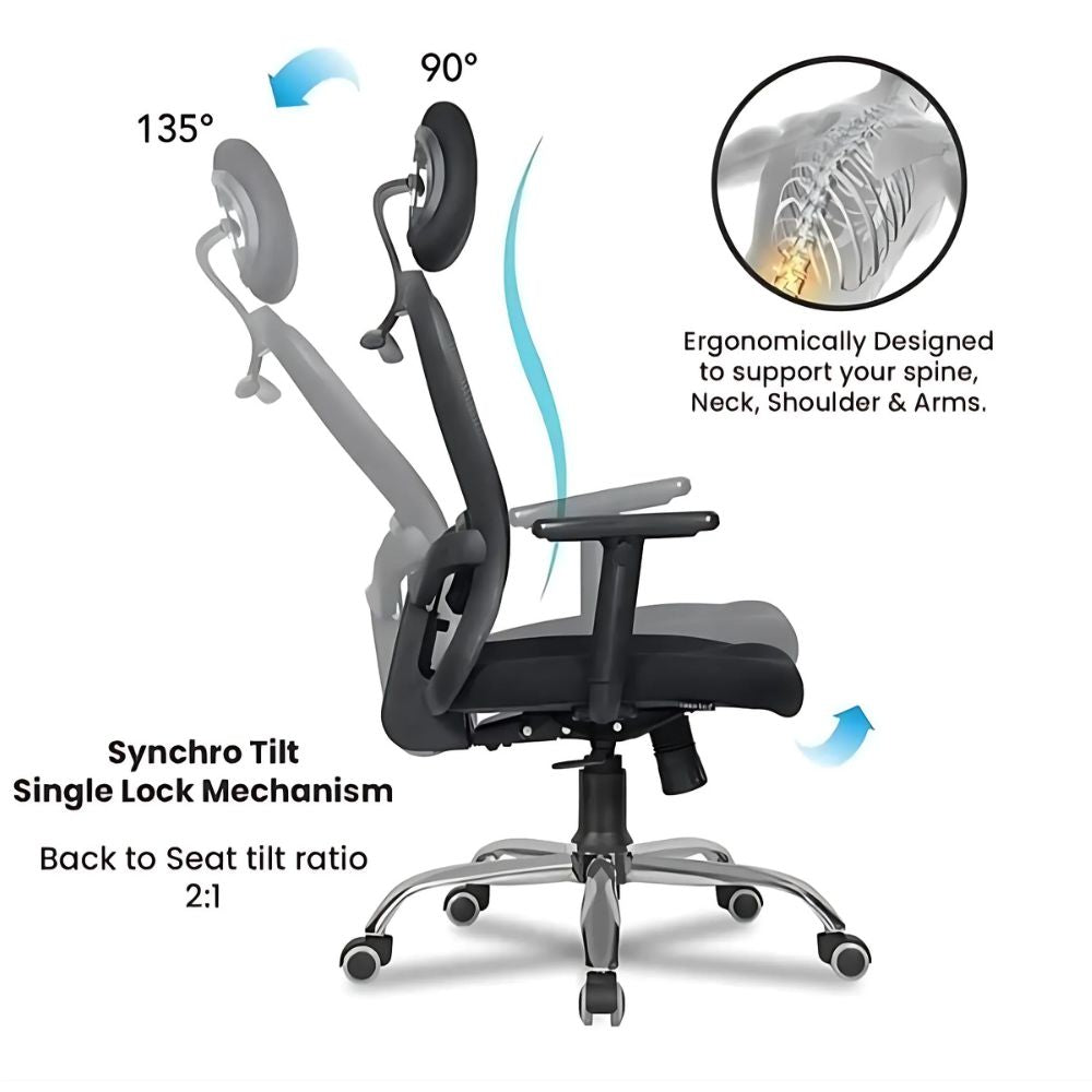 RSE Butterfly Office Chair with Headrest, Mesh Back, Adjustable Height, Fixed or Adjustable Handles, Ergonomic Support for Work Study and Gaming