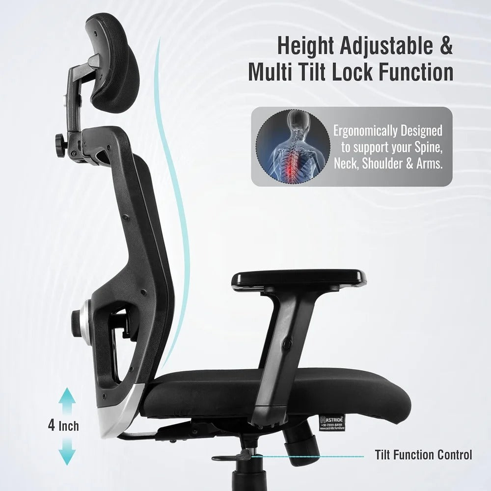 RSE Jazz Office Chair with Mesh Back, Adjustable Height, Fixed or Adjustable Handles, Ergonomic Support for Work, Study, Gaming – Black