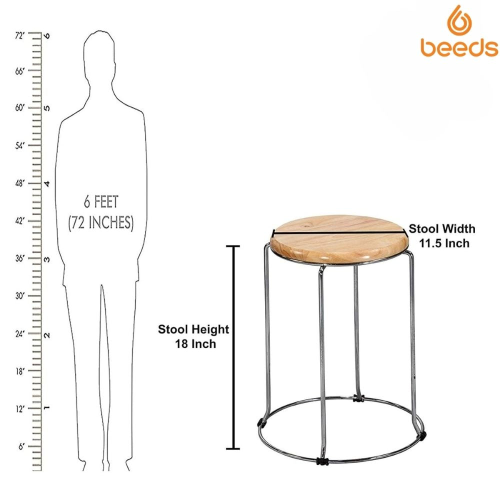 RSE SS Wooden Top Metal Frame Stool Round Seat Lightweight Industrial Style Compact Design for Kitchen, Workshop, Outdoor, or Casual Seating
