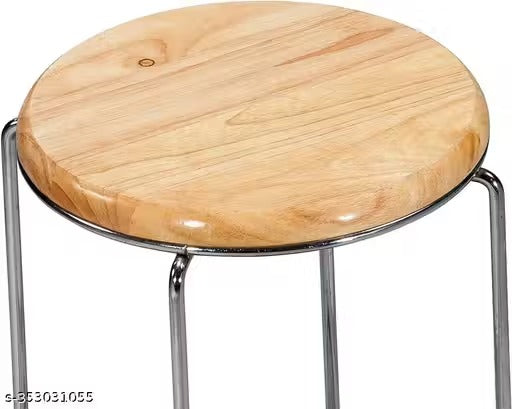 RSE SS Wooden Top Metal Frame Stool Round Seat Lightweight Industrial Style Compact Design for Kitchen, Workshop, Outdoor, or Casual Seating