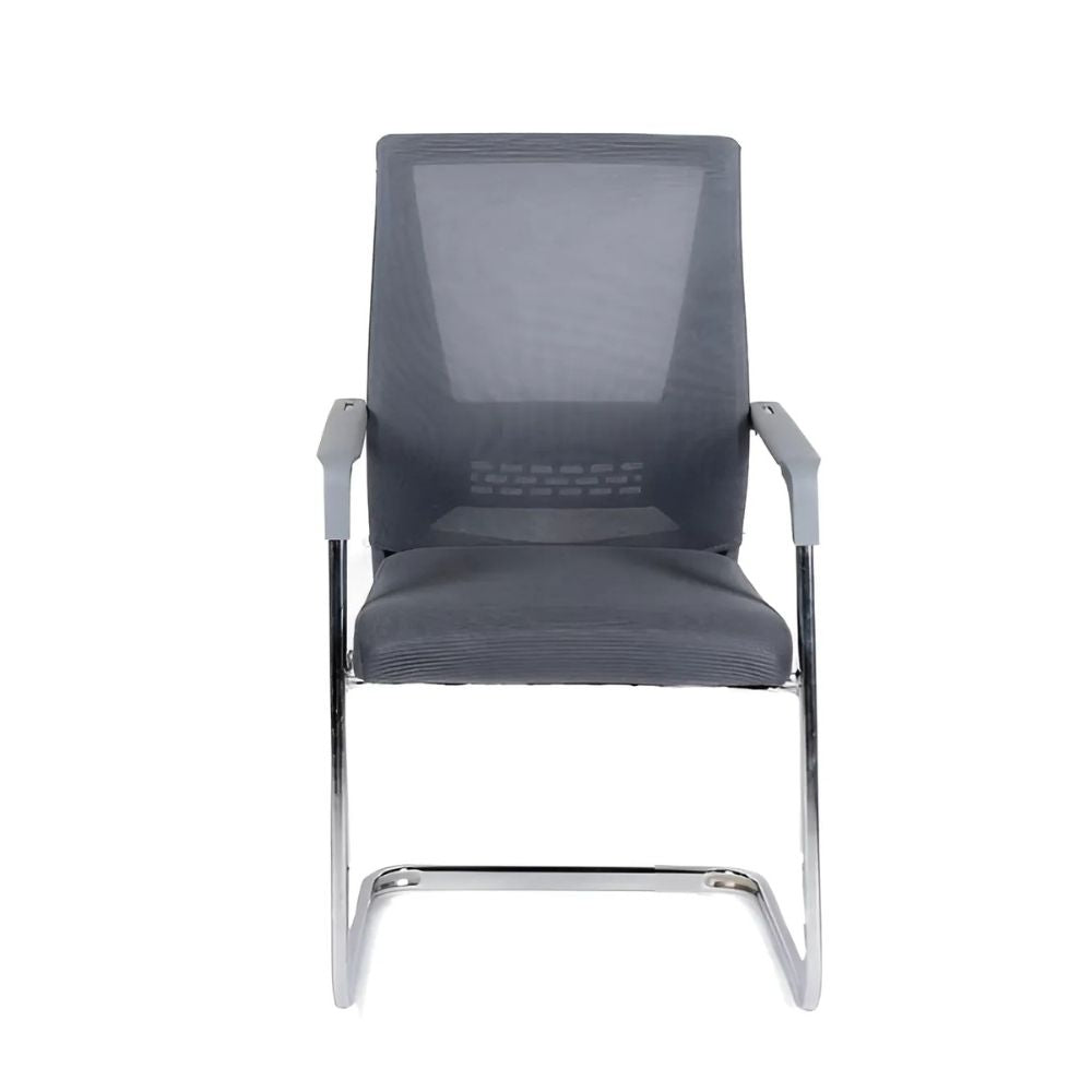 RSE Grey Mesh Visitor Chair – Ergonomic Office Seating with Padded Cushion, Armrests, Chrome Cantilever Frame for Meeting Rooms, Reception & Waiting Areas