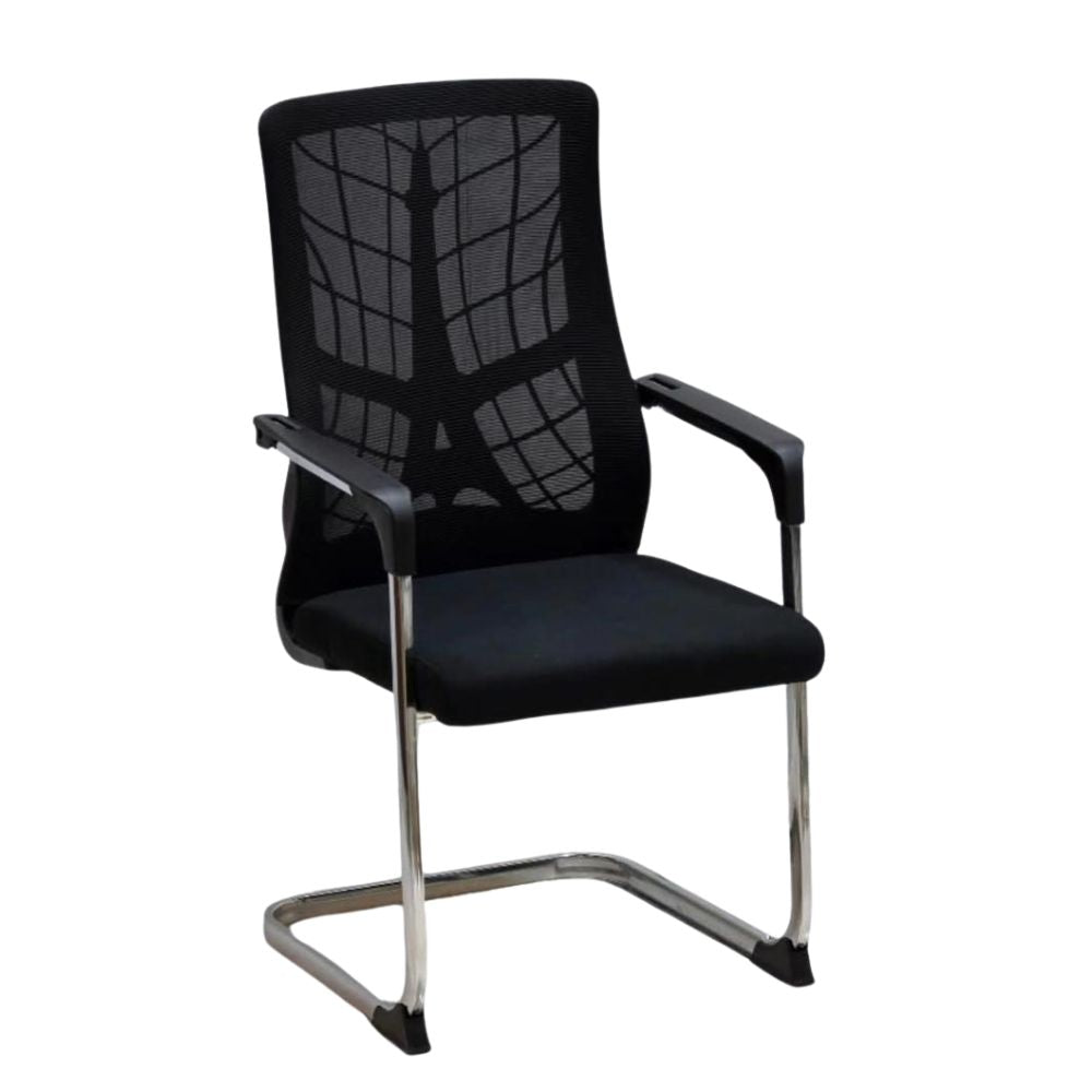 RSE Black Mesh Visitor Chair – Ergonomic Back Support, Padded Seat, Armrests, Chrome Cantilever Frame for Office, Conference & Waiting Area