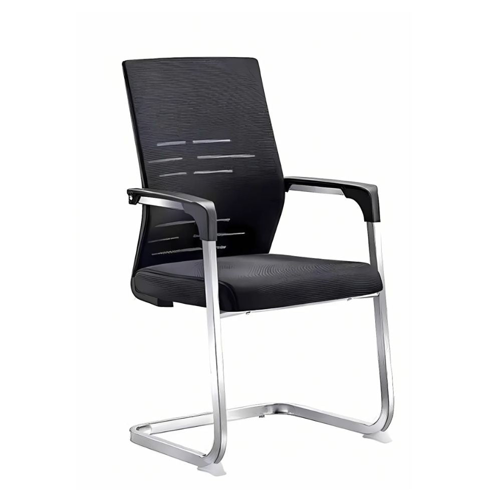 RSE Black Mesh Visitor Chair – Ergonomic Office Seating with Padded Cushion, Armrests, Chrome Cantilever Frame for Reception, Meeting Rooms & Waiting Areas