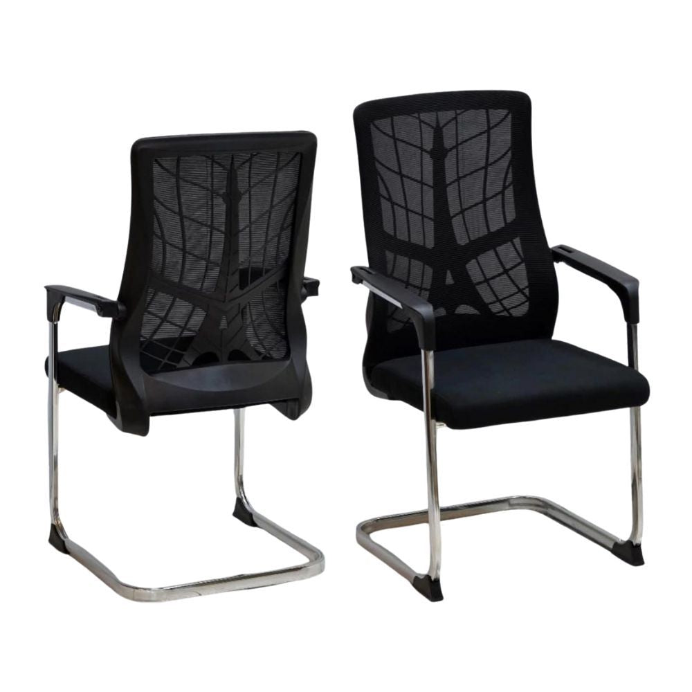 RSE Black Mesh Visitor Chair – Ergonomic Back Support, Padded Seat, Armrests, Chrome Cantilever Frame for Office, Conference & Waiting Area