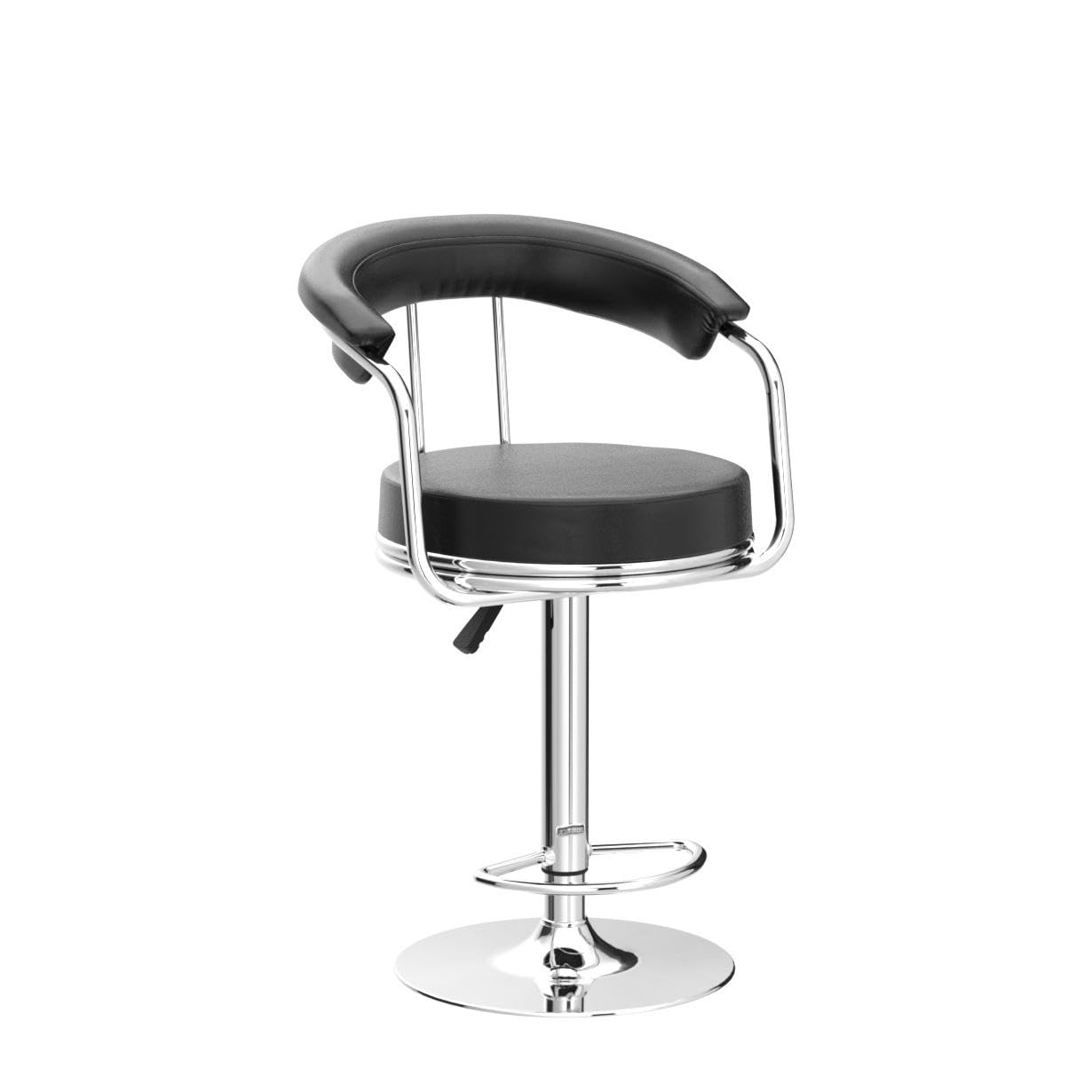 RSE Adjustable Bar Stool with Round Plush Seat, Curved Backrest, Chrome Footrest, Stylish Metal Base, Comfortable Seating for Kitchen, Bar, or Office