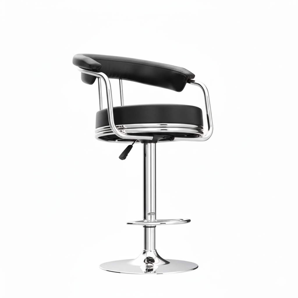 RSE Adjustable Bar Stool with Round Plush Seat, Curved Backrest, Chrome Footrest, Stylish Metal Base, Comfortable Seating for Kitchen, Bar, or Office