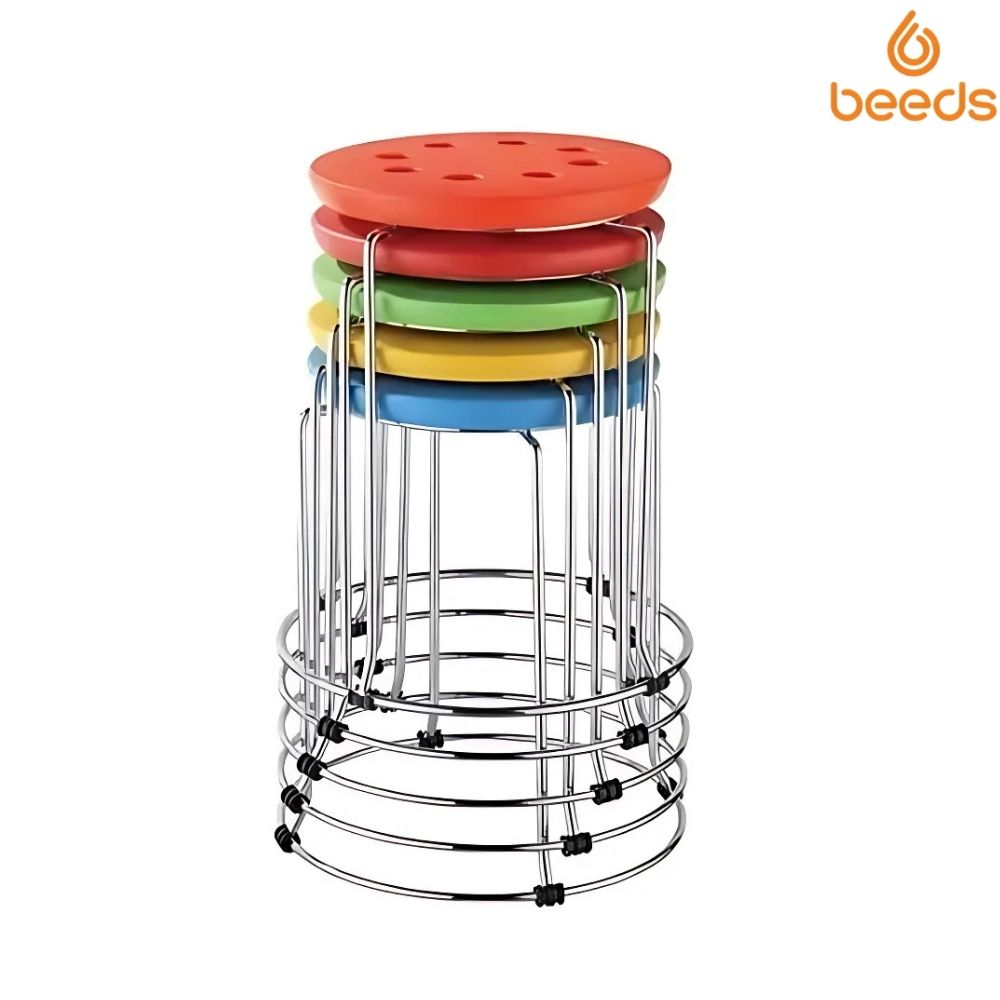 RSE Stackable Plastic Seat Stools with Metal Frame Multi-Color Lightweight Anti-Slip Design for Indoor, Outdoor, Kitchen, Classroom, Workshop or Play Area