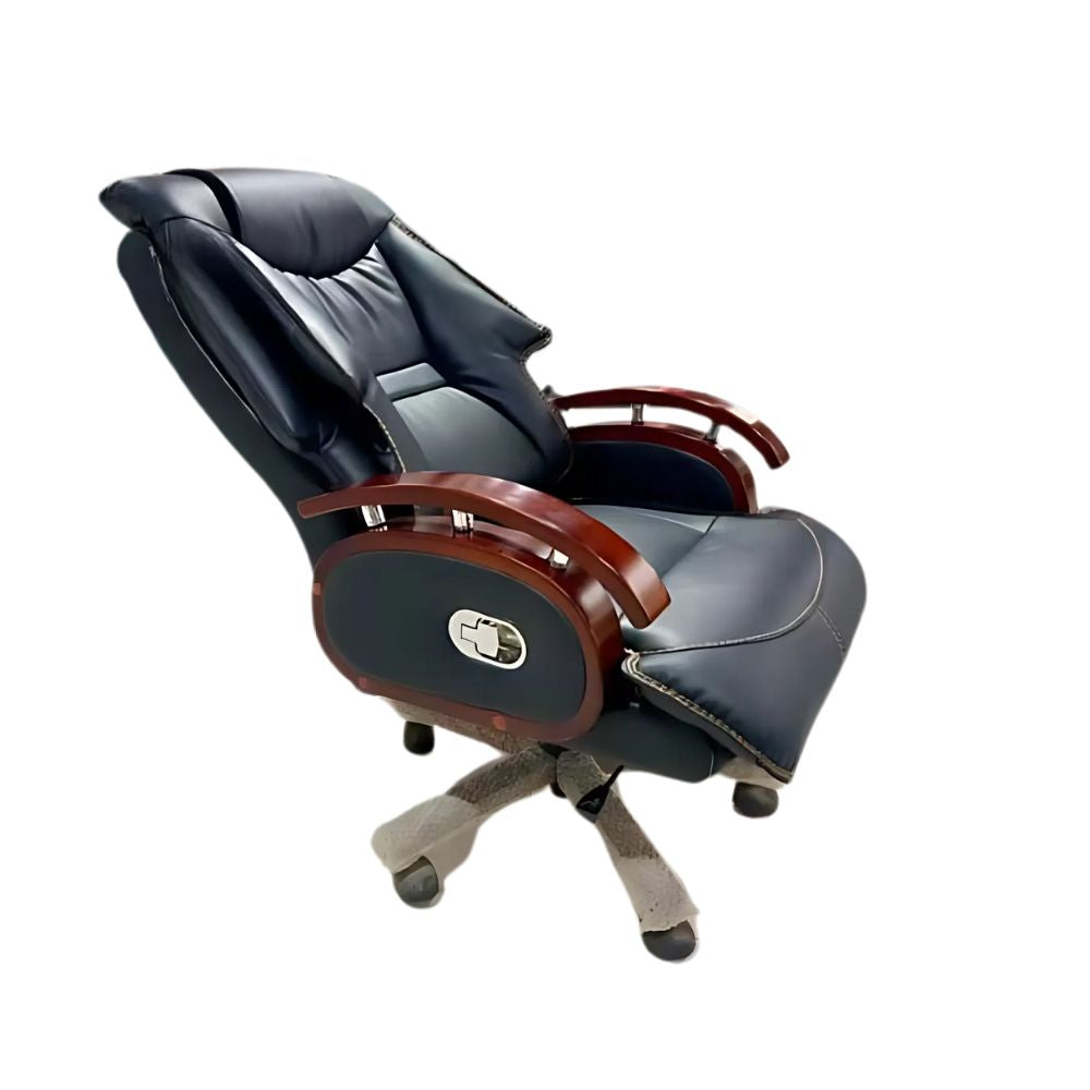 RSE Boss Chair Ergonomic Office Chair with High Back Support, Wooden Armrests, Reclining Tilt Function, Cushioned Comfort, Rolling Wheels