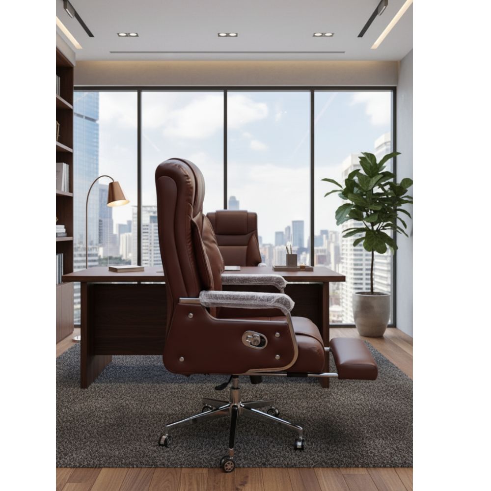 RSE Boss Chair Premium Office Chair with Adjustable Recline, Wooden Armrests, Padded Cushion, and Smooth Rolling Wheels