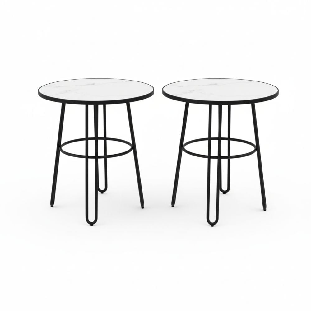 RSE Side Table with Marble Top and Metal Base, Modern Minimalist Round Accent for Living Room, Bedroom & Office