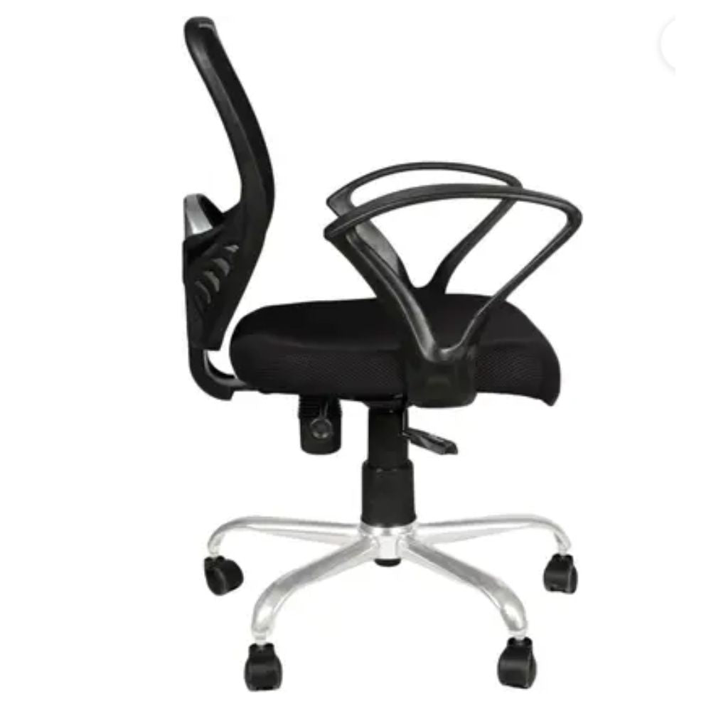 RSE Pan Back Office Chair, Ergonomic Mesh Design, Adjustable Height, Fixed & Adjustable Handle Options, Smooth Wheels, Black, Comfortable Seating