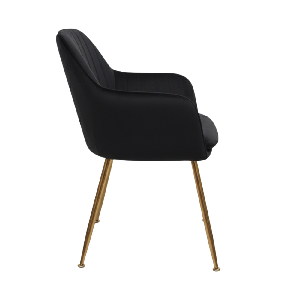 RSE Velvet Cafe Chair with Gold Metal Legs, Modern Armrest, Comfortable Seating for Dining Room, Cafes & Living Spaces