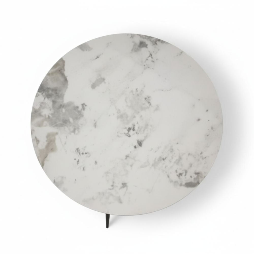 RSE Side Table with Marble Top and Black Metal Shelf – Modern Accent Storage Table for Living Room, Bedroom, and Lounge