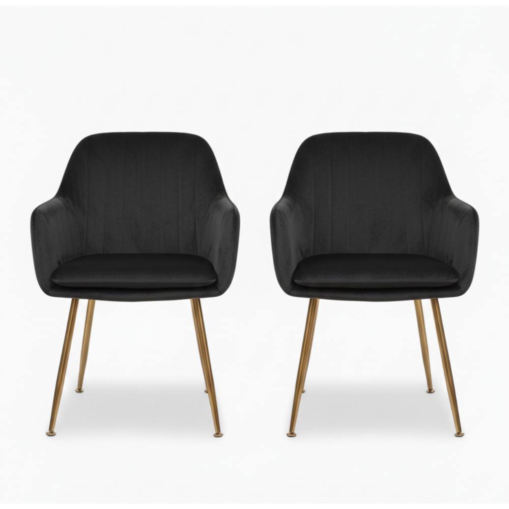 RSE Velvet Cafe Chair with Gold Metal Legs, Modern Armrest, Comfortable Seating for Dining Room, Cafes & Living Spaces