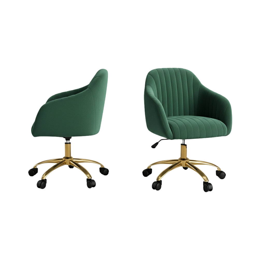 RSE Velvet Swivel Cafe Chair with Gold Base, Ergonomic Armrest, Modern Rolling Accent for Office, Study, Dining or Cafe