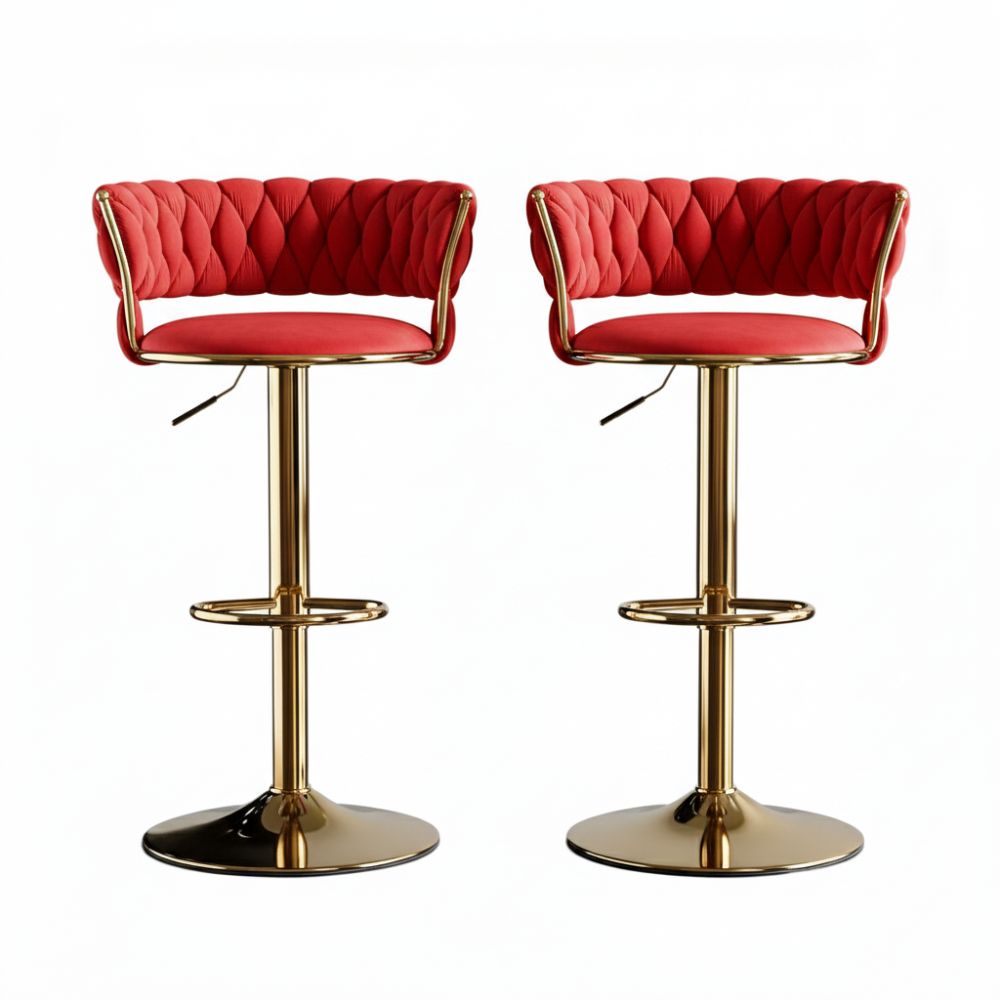 RSE Adjustable Bar Stool with Plush Quilted Seat, Gold Finish Base, Stylish Footrest, Comfortable Seating for Kitchen, Dining, Bar, or Office Use