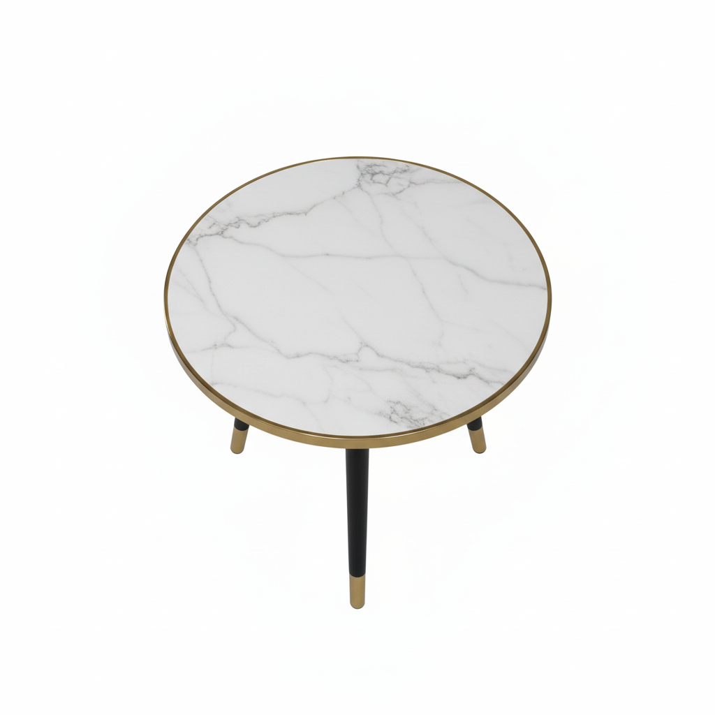 RSE Side Table with PVC Top and MDF Board Base, Modern Lightweight Accent Table for Living Room, Bedroom & Office