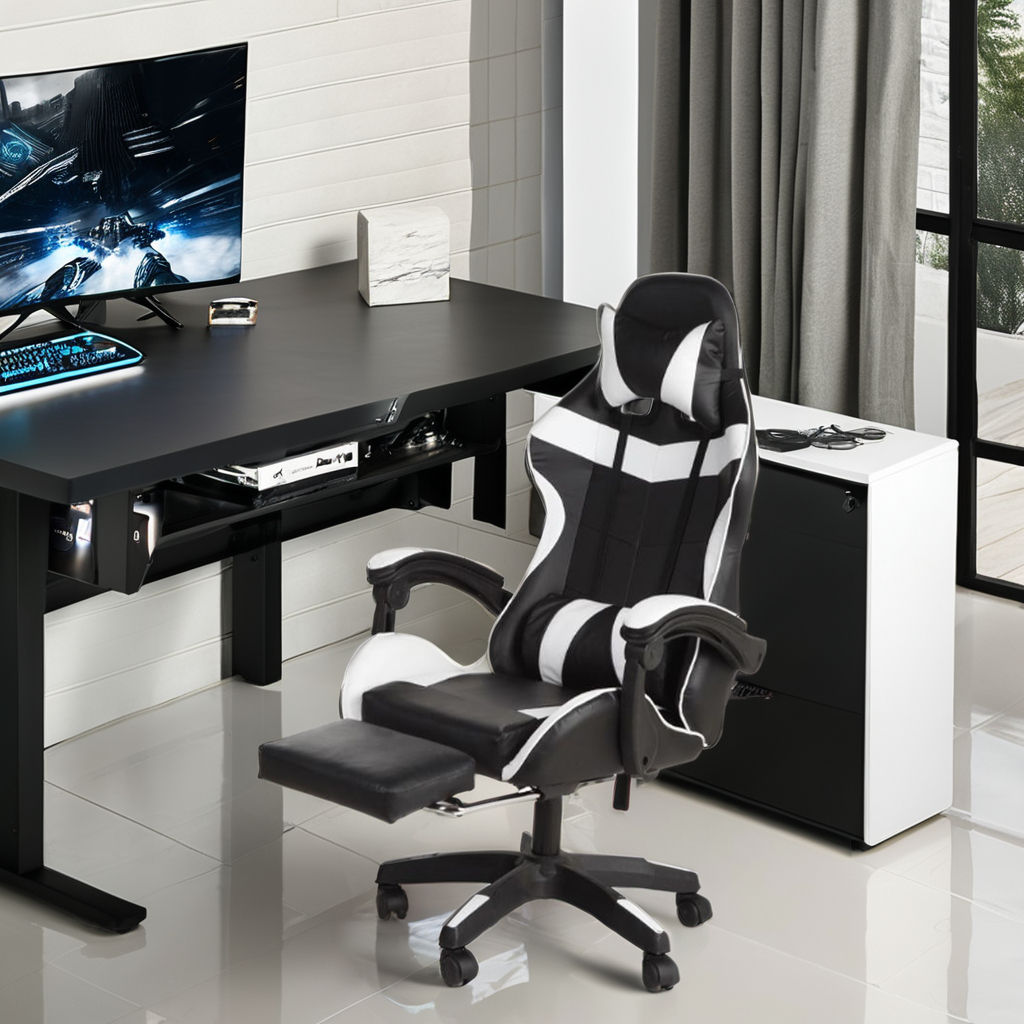 RSE Ergonomic High Back Gaming Chair with Footrest, PC Racing Chair for Office & WFH, Adjustable Lumbar Support & Armrest