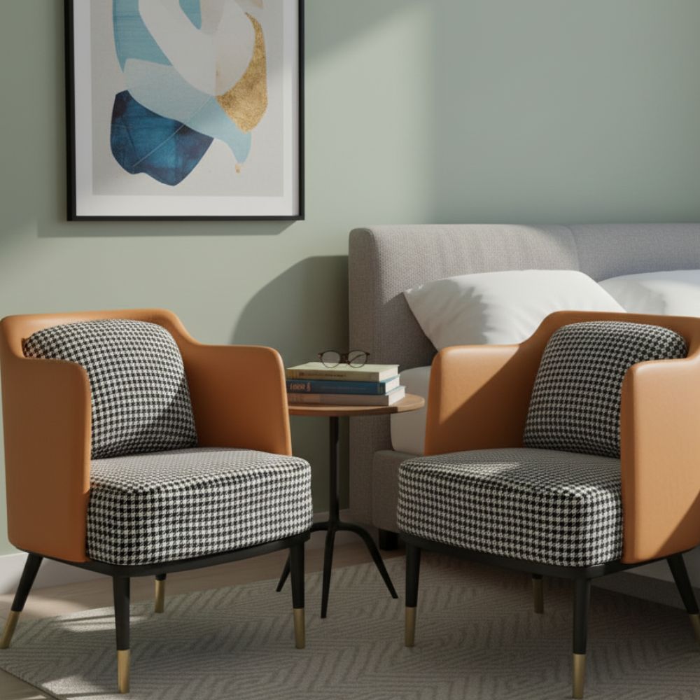 Beeds Bedroom Accent Chair with Houndstooth Upholstery, Modern Armchair, Comfortable Seating for Living Room & Bedroom, Sturdy Designer Legs