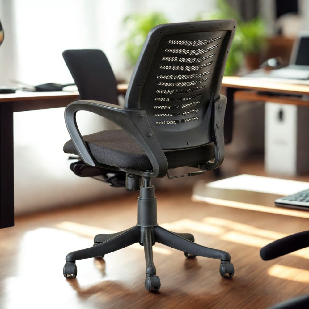 RSE Office Chair with Mesh Back, Adjustable Height, Comfortable Seat, Smooth Castors, Ergonomic Design for Work Study Gaming, Stylish Black Finish