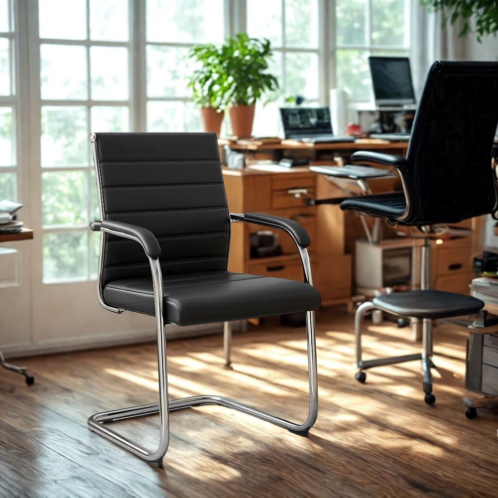 RSE PU Leather Office Visitor Chair – Padded Seat & Armrest, Chrome Frame, Ergonomic Design for Office, Conference & Reception Area