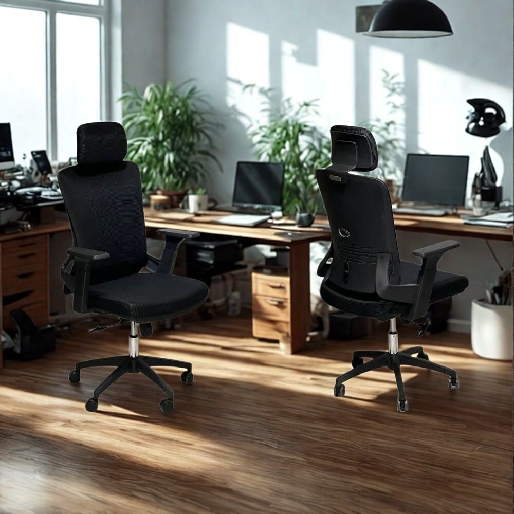 RSE Office Chair with Adjustable Headrest Ergonomic Design Arm Support Smooth Wheels Breathable Mesh Seat Ideal for Work, Study, Home or Office Use