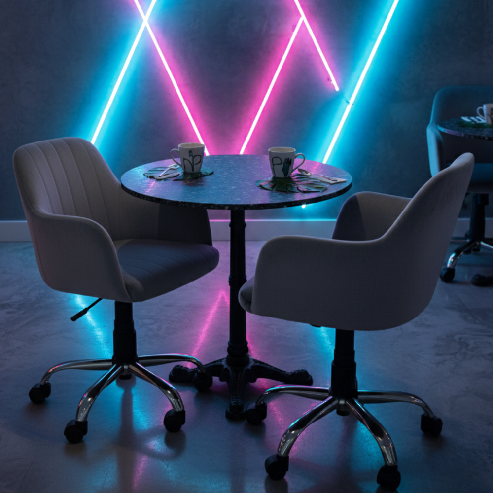 RSE Velvet Office & Cafe Chair with Wheels, Contoured Backrest, Modern Arm Design – Adjustable Rolling Chair for Dining, Workspace, Café